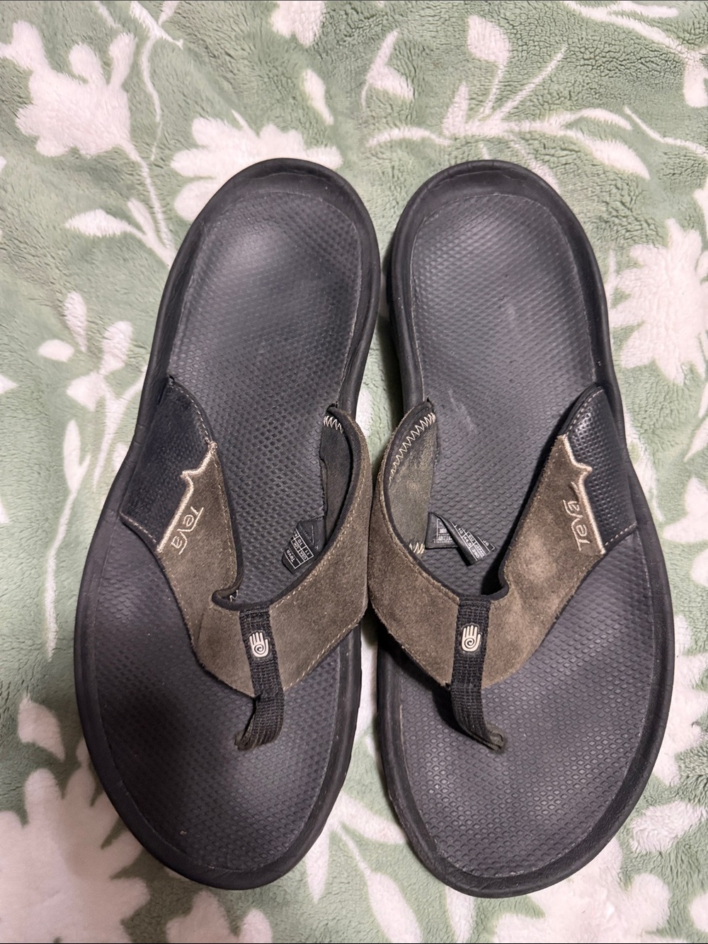 Teva Men’s Black Footbed with Brown Suede Strap Flip Flops